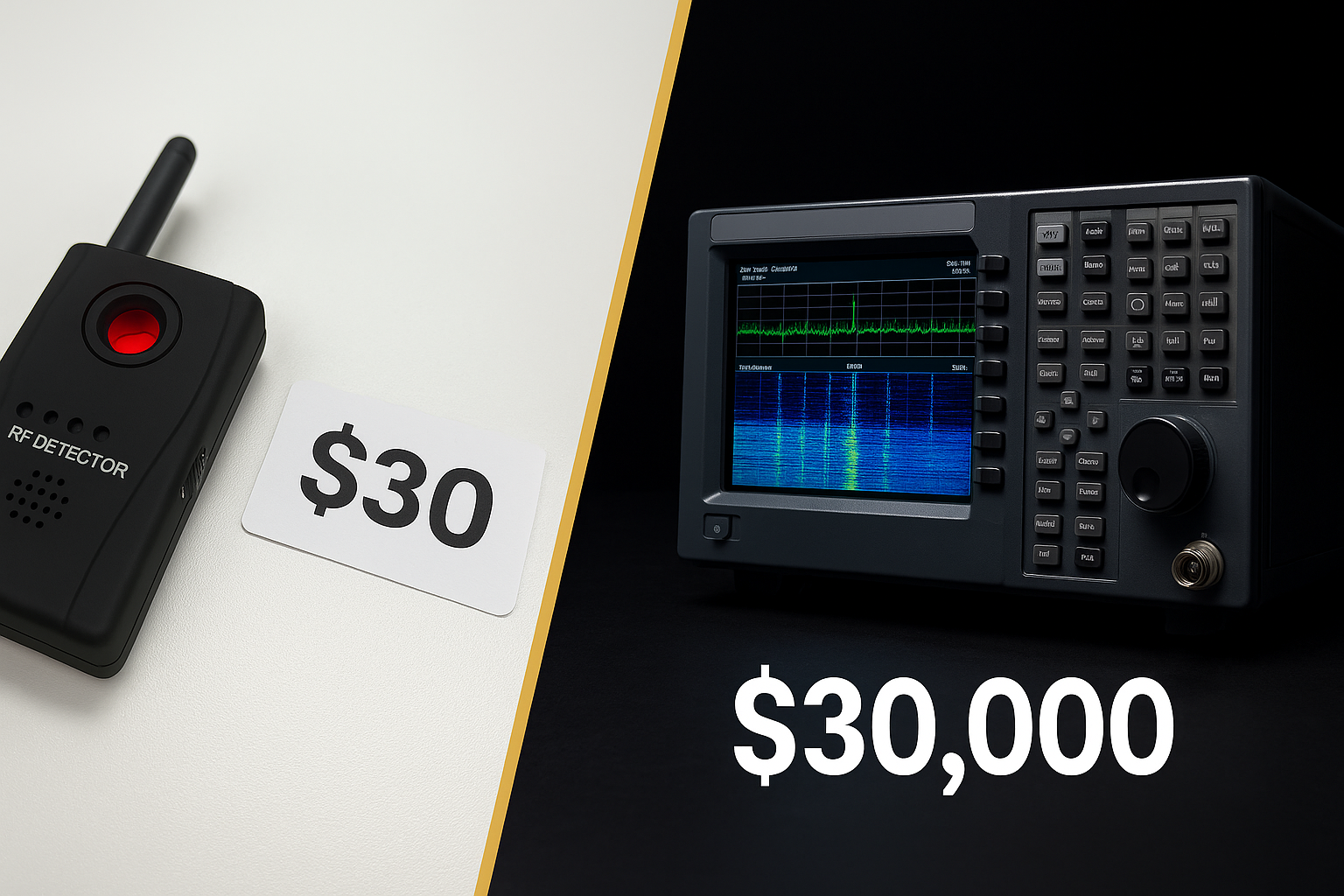 $30 Amazon RF detector vs professional TSCM spectrum analyzer — Fob Experts comparison