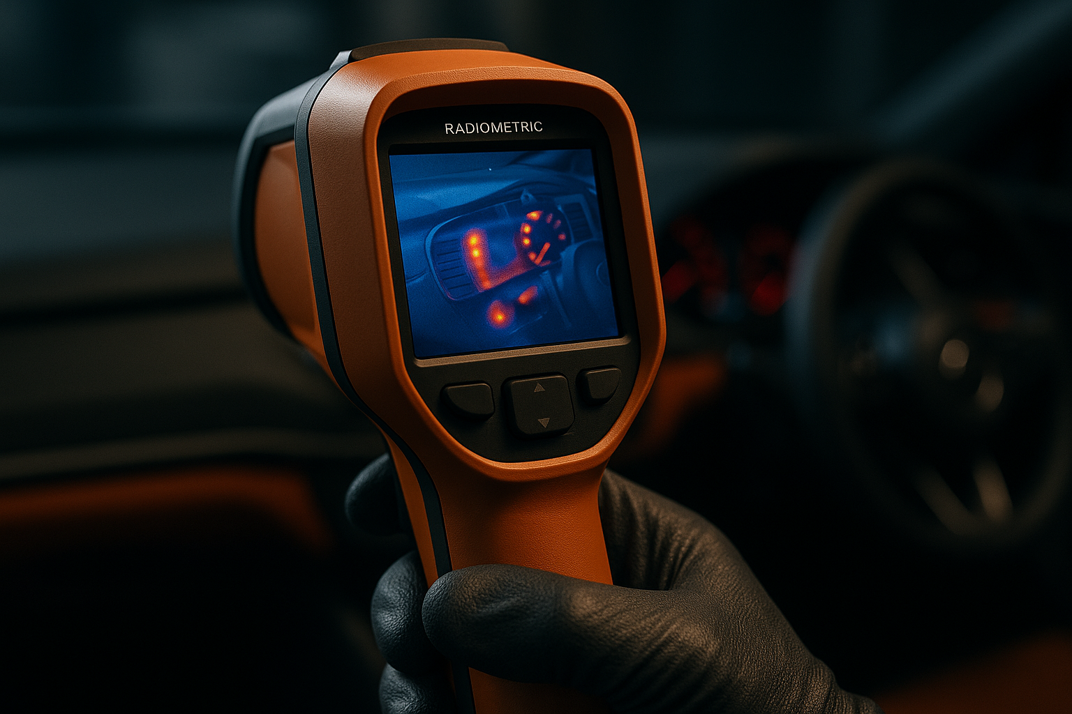 FLIR-class radiometric thermal imager used to find hidden active electronics in vehicles